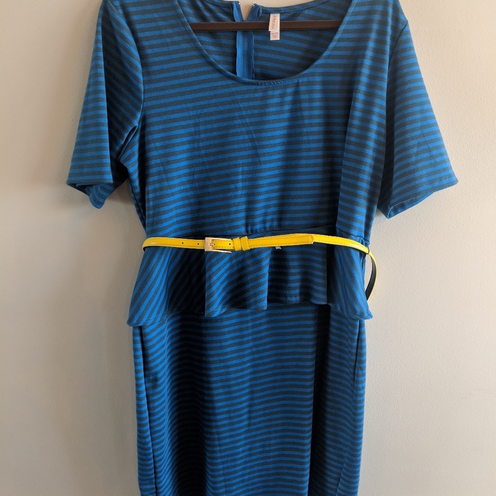 Target blue striped peplum dress with belt xxl